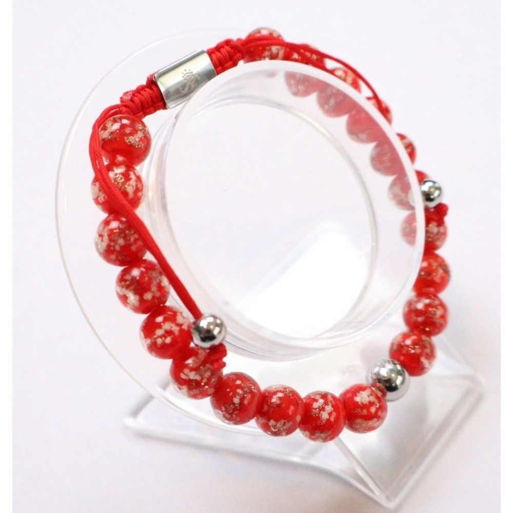NOGU Red Firefly Gold Confetti Bracelet Adjustable Glass Beads Unisex